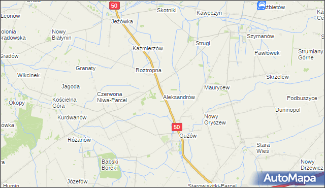 mapa Aleksandrów gmina Wiskitki, Aleksandrów gmina Wiskitki na mapie Targeo