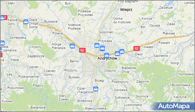 mapa Andrychów, Andrychów na mapie Targeo