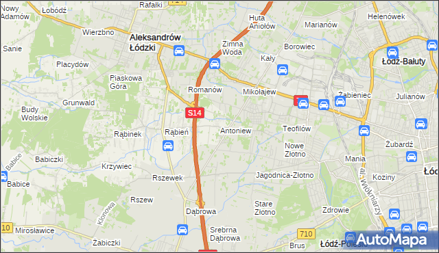 mapa Antoniew gmina Aleksandrów Łódzki, Antoniew gmina Aleksandrów Łódzki na mapie Targeo