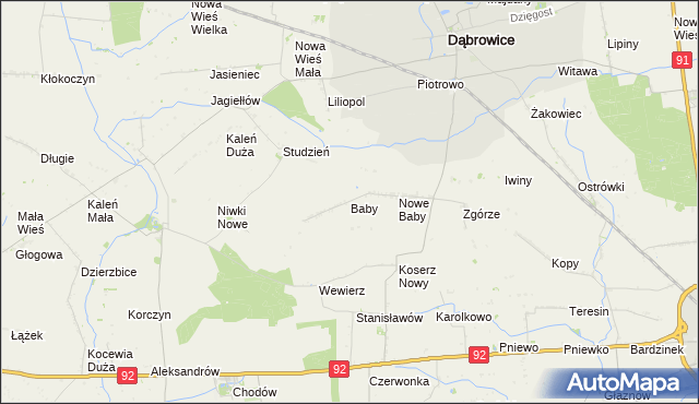 mapa Baby gmina Dąbrowice, Baby gmina Dąbrowice na mapie Targeo