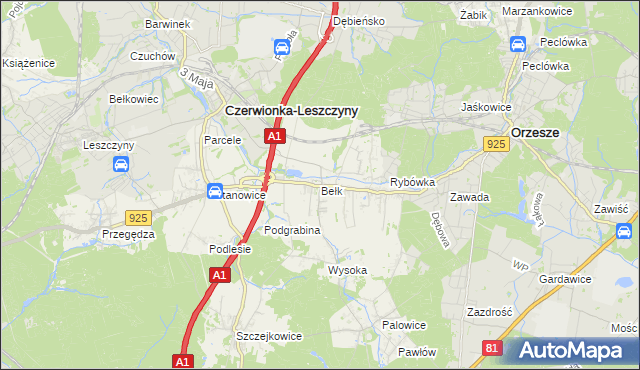 mapa Bełk gmina Czerwionka-Leszczyny, Bełk gmina Czerwionka-Leszczyny na mapie Targeo