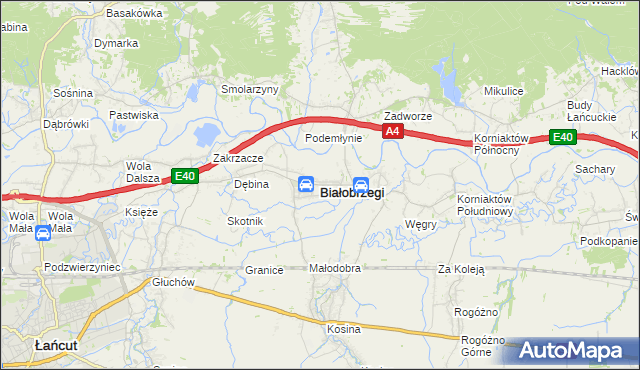 mapa Białobrzegi powiat łańcucki, Białobrzegi powiat łańcucki na mapie Targeo