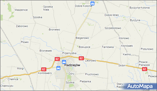 mapa Biskupice gmina Radziejów, Biskupice gmina Radziejów na mapie Targeo