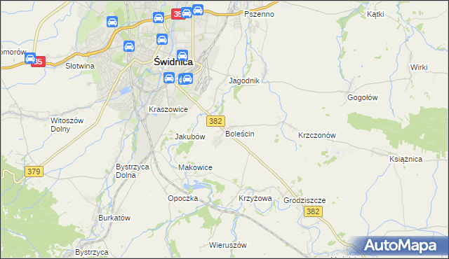 mapa Boleścin gmina Świdnica, Boleścin gmina Świdnica na mapie Targeo
