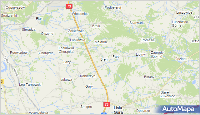 mapa Breń gmina Lisia Góra, Breń gmina Lisia Góra na mapie Targeo