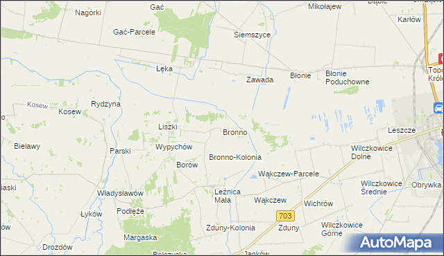 mapa Bronno gmina Łęczyca, Bronno gmina Łęczyca na mapie Targeo