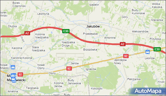 mapa Brzozówka gmina Jakubów, Brzozówka gmina Jakubów na mapie Targeo