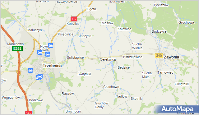 mapa Cerekwica gmina Trzebnica, Cerekwica gmina Trzebnica na mapie Targeo