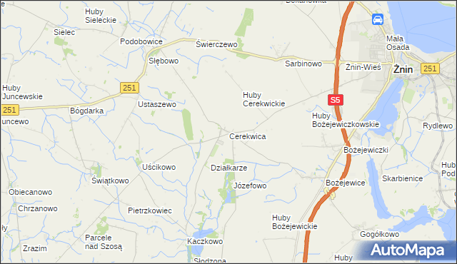 mapa Cerekwica gmina Żnin, Cerekwica gmina Żnin na mapie Targeo