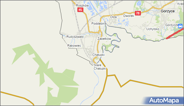 mapa Chałupki gmina Krzyżanowice, Chałupki gmina Krzyżanowice na mapie Targeo