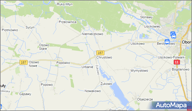 mapa Chrustowo gmina Oborniki, Chrustowo gmina Oborniki na mapie Targeo