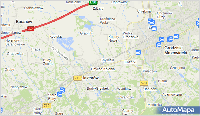 mapa Chyliczki gmina Jaktorów, Chyliczki gmina Jaktorów na mapie Targeo