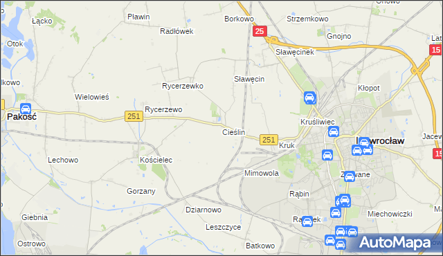 mapa Cieślin gmina Inowrocław, Cieślin gmina Inowrocław na mapie Targeo