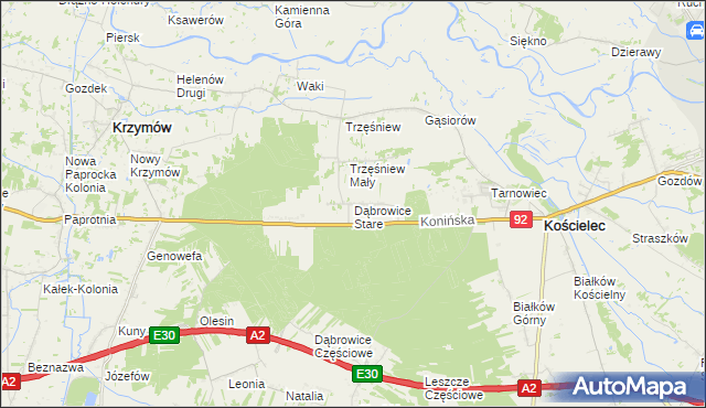 mapa Dąbrowice Stare, Dąbrowice Stare na mapie Targeo