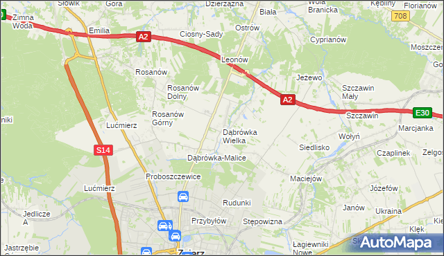 mapa Dąbrówka Wielka gmina Zgierz, Dąbrówka Wielka gmina Zgierz na mapie Targeo