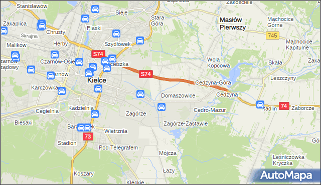 mapa Domaszowice gmina Masłów, Domaszowice gmina Masłów na mapie Targeo