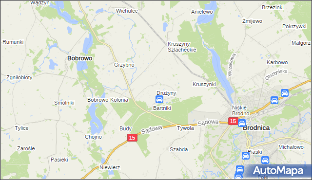 mapa Drużyny gmina Bobrowo, Drużyny gmina Bobrowo na mapie Targeo