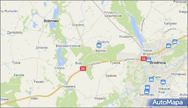 mapa Drużyny gmina Brodnica, Drużyny gmina Brodnica na mapie Targeo