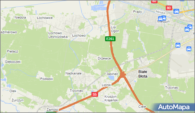 mapa Drzewce gmina Białe Błota, Drzewce gmina Białe Błota na mapie Targeo