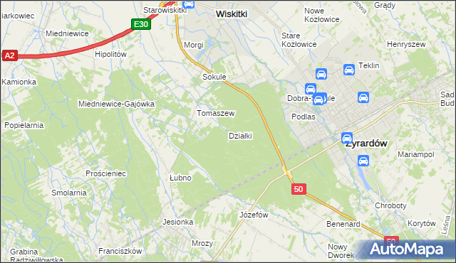 mapa Działki gmina Wiskitki, Działki gmina Wiskitki na mapie Targeo