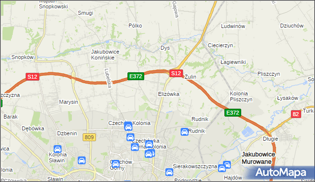 mapa Elizówka gmina Niemce, Elizówka gmina Niemce na mapie Targeo