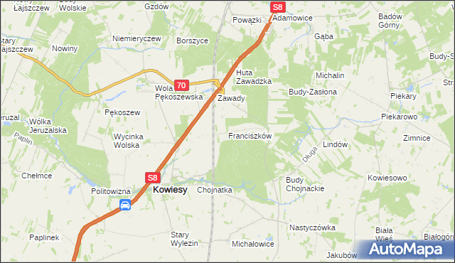 mapa Franciszków gmina Kowiesy, Franciszków gmina Kowiesy na mapie Targeo