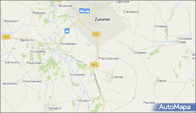 mapa Franciszkowo gmina Żuromin, Franciszkowo gmina Żuromin na mapie Targeo