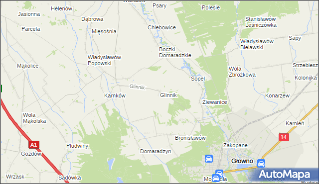 mapa Glinnik gmina Głowno, Glinnik gmina Głowno na mapie Targeo