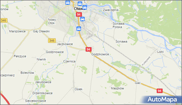 mapa Godzikowice, Godzikowice na mapie Targeo