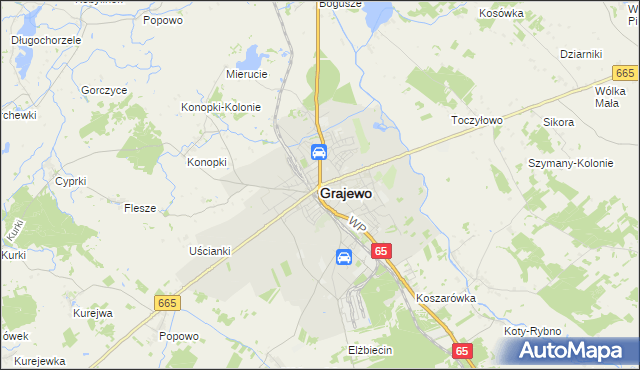 mapa Grajewo, Grajewo na mapie Targeo