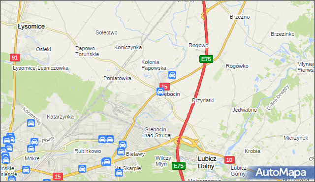 mapa Grębocin gmina Lubicz, Grębocin gmina Lubicz na mapie Targeo