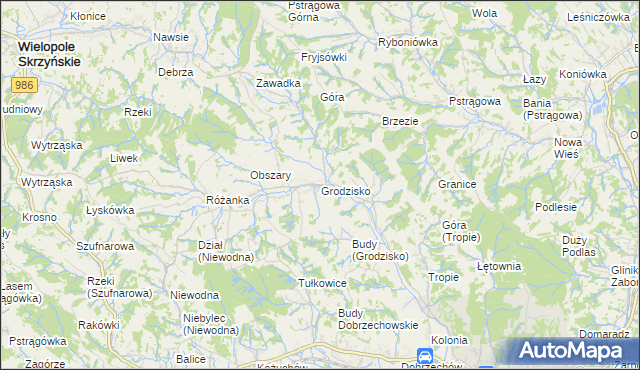 mapa Grodzisko gmina Strzyżów, Grodzisko gmina Strzyżów na mapie Targeo