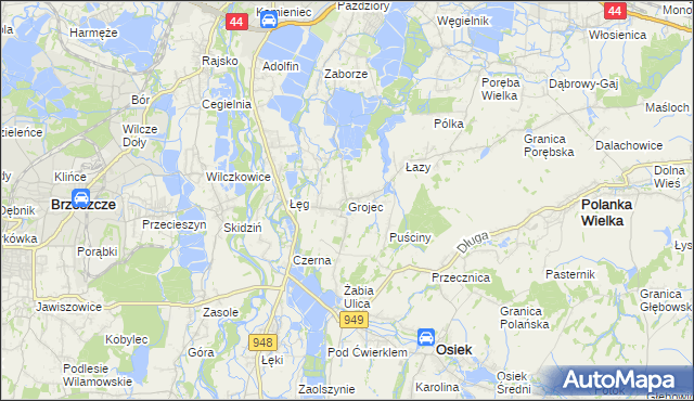 mapa Grojec gmina Oświęcim, Grojec gmina Oświęcim na mapie Targeo