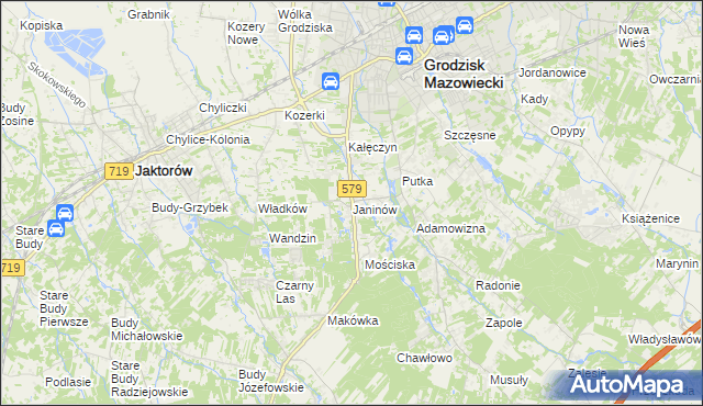 mapa Janinów gmina Grodzisk Mazowiecki, Janinów gmina Grodzisk Mazowiecki na mapie Targeo