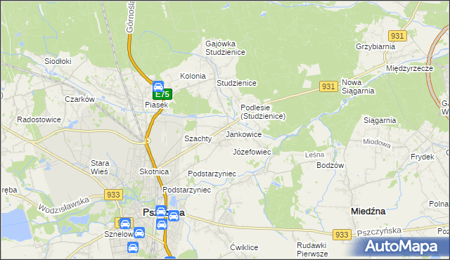 mapa Jankowice gmina Pszczyna, Jankowice gmina Pszczyna na mapie Targeo