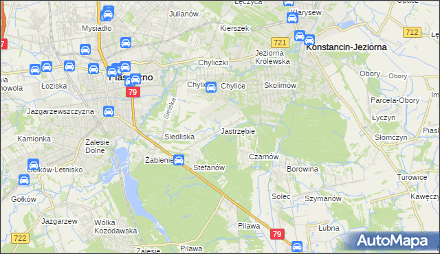 mapa Jastrzębie gmina Piaseczno, Jastrzębie gmina Piaseczno na mapie Targeo