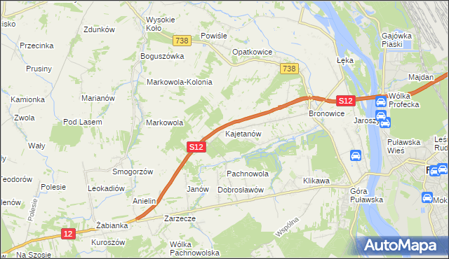 mapa Kajetanów gmina Puławy, Kajetanów gmina Puławy na mapie Targeo
