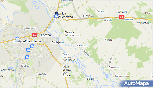 mapa Kalinowo gmina Piątnica, Kalinowo gmina Piątnica na mapie Targeo