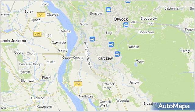 mapa Karczew powiat otwocki, Karczew powiat otwocki na mapie Targeo