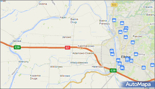 mapa Kazimierzowo gmina Elbląg, Kazimierzowo gmina Elbląg na mapie Targeo