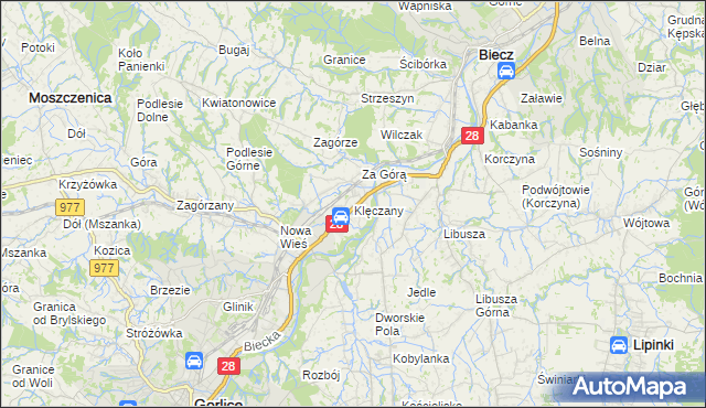 mapa Klęczany gmina Gorlice, Klęczany gmina Gorlice na mapie Targeo