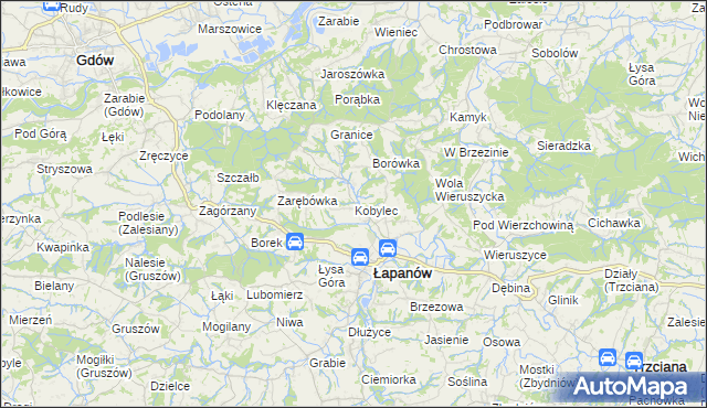 mapa Kobylec gmina Łapanów, Kobylec gmina Łapanów na mapie Targeo