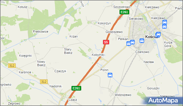 mapa Kobylniki gmina Kościan, Kobylniki gmina Kościan na mapie Targeo