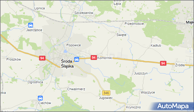 mapa Komorniki gmina Środa Śląska, Komorniki gmina Środa Śląska na mapie Targeo