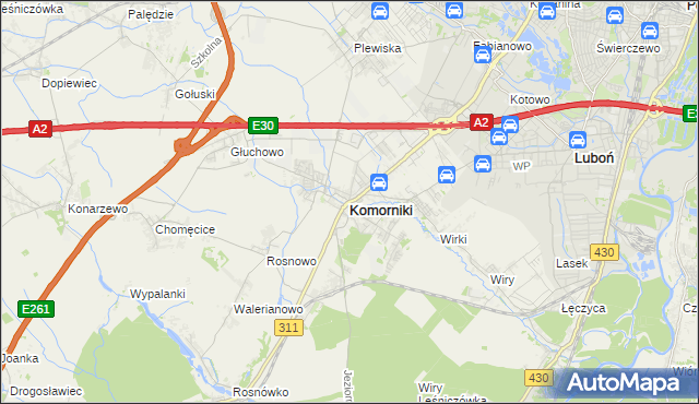 mapa Komorniki powiat poznański, Komorniki powiat poznański na mapie Targeo