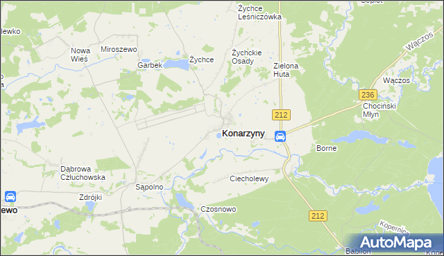 mapa Konarzyny powiat chojnicki, Konarzyny powiat chojnicki na mapie Targeo