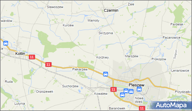 mapa Korzkwy, Korzkwy na mapie Targeo