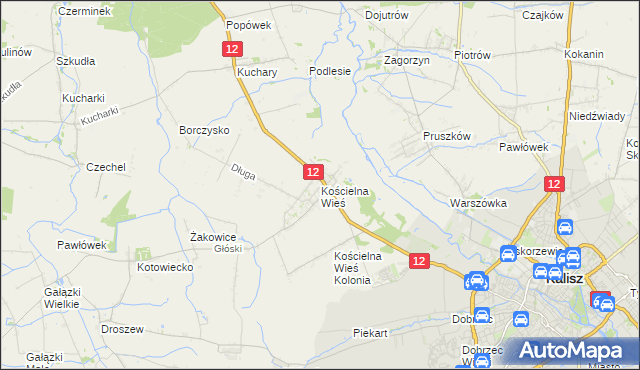 mapa Kościelna Wieś gmina Gołuchów, Kościelna Wieś gmina Gołuchów na mapie Targeo