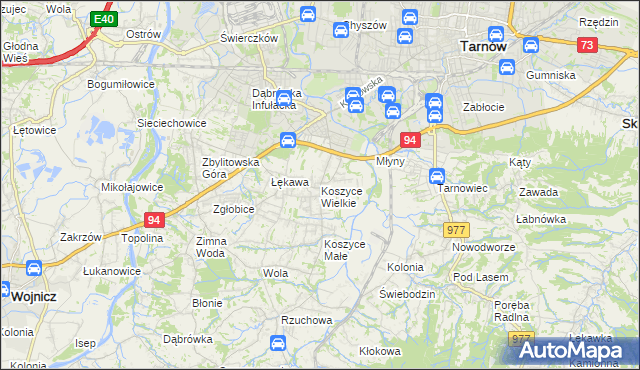 mapa Koszyce Wielkie, Koszyce Wielkie na mapie Targeo