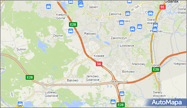 mapa Kowale gmina Kolbudy, Kowale gmina Kolbudy na mapie Targeo